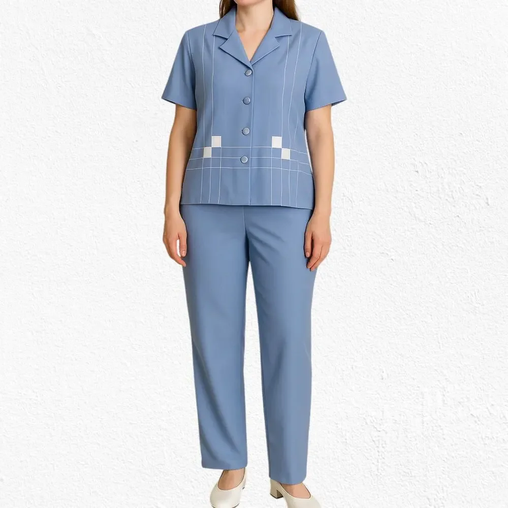 80s Vintage Willow Ridge Periwinkle Blue Retro Top Pants Set USA Made Size 14P